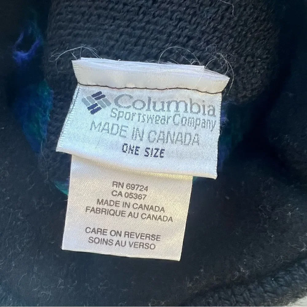 Vintage 80s Columbia Sportswear Beanie Hat Knit Fair Isle 100% Wool MadeInCanada